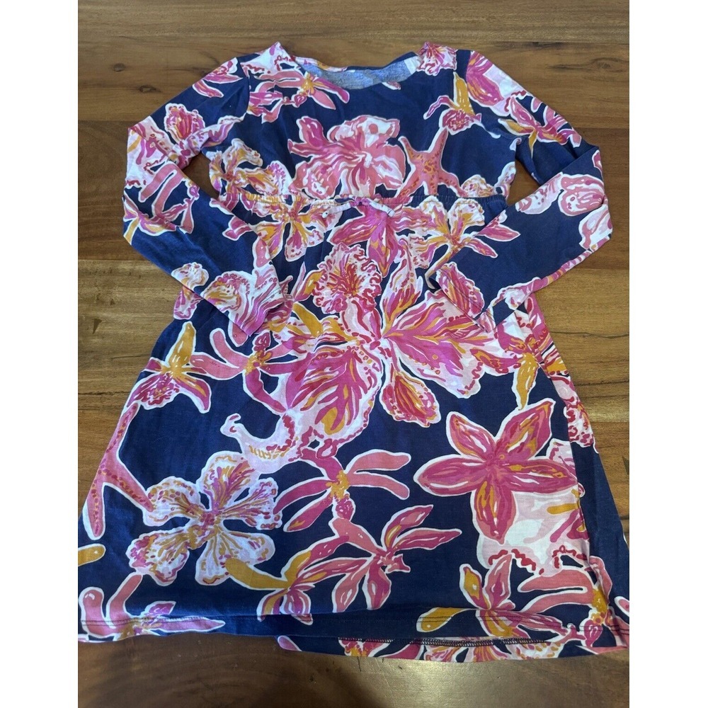 Lily Pulitzer Dress Girls Sadie Blue Pink Floral 12 14 XL Long Sleeve Cotton